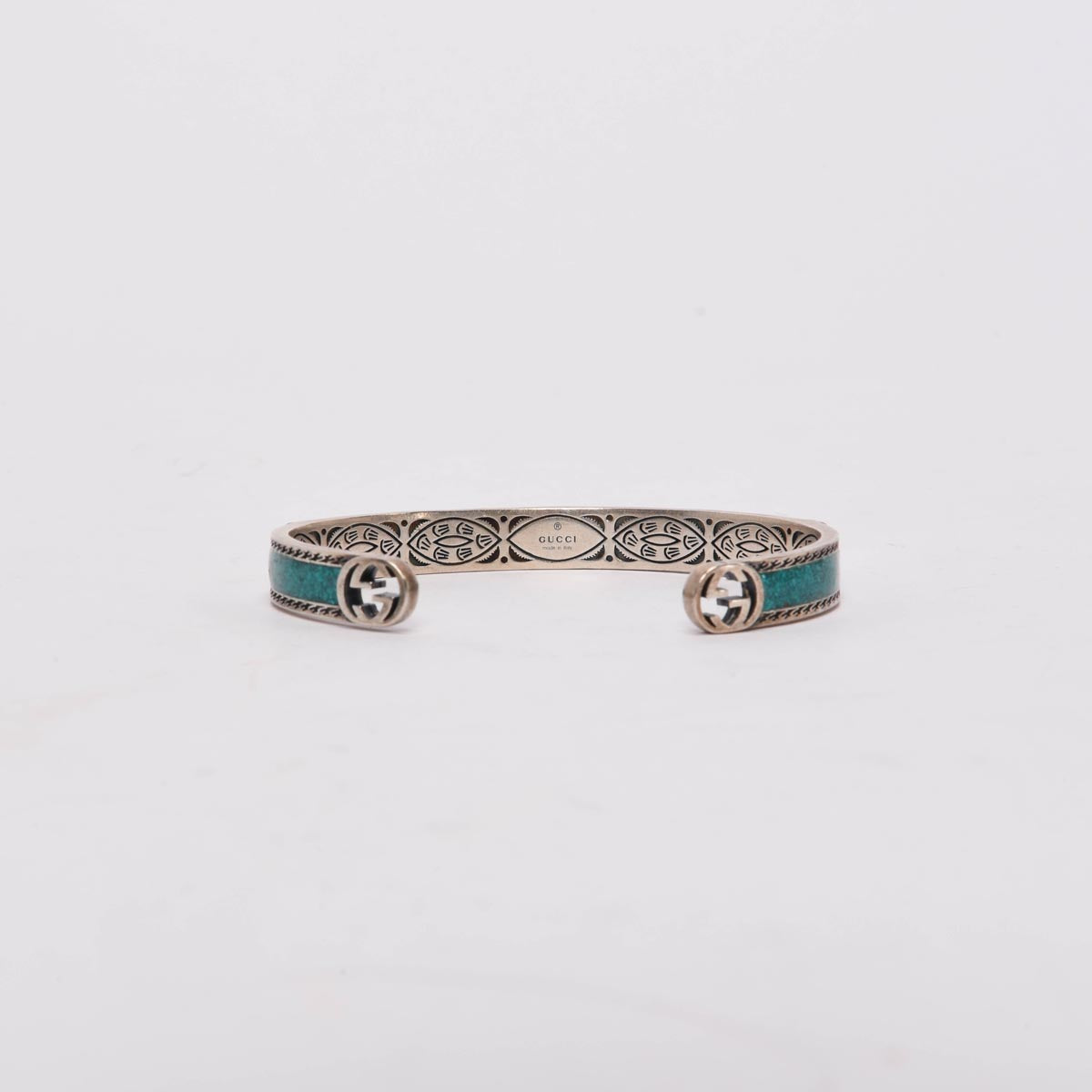 Gucci Turquoise Enamel & Sterling Silver Interlocking G Cuff