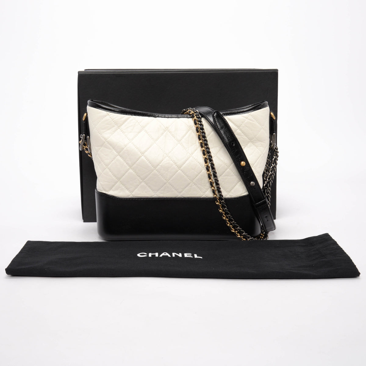 Chanel Black & White Quilted Calfskin Medium Gabrielle Hobo Bag