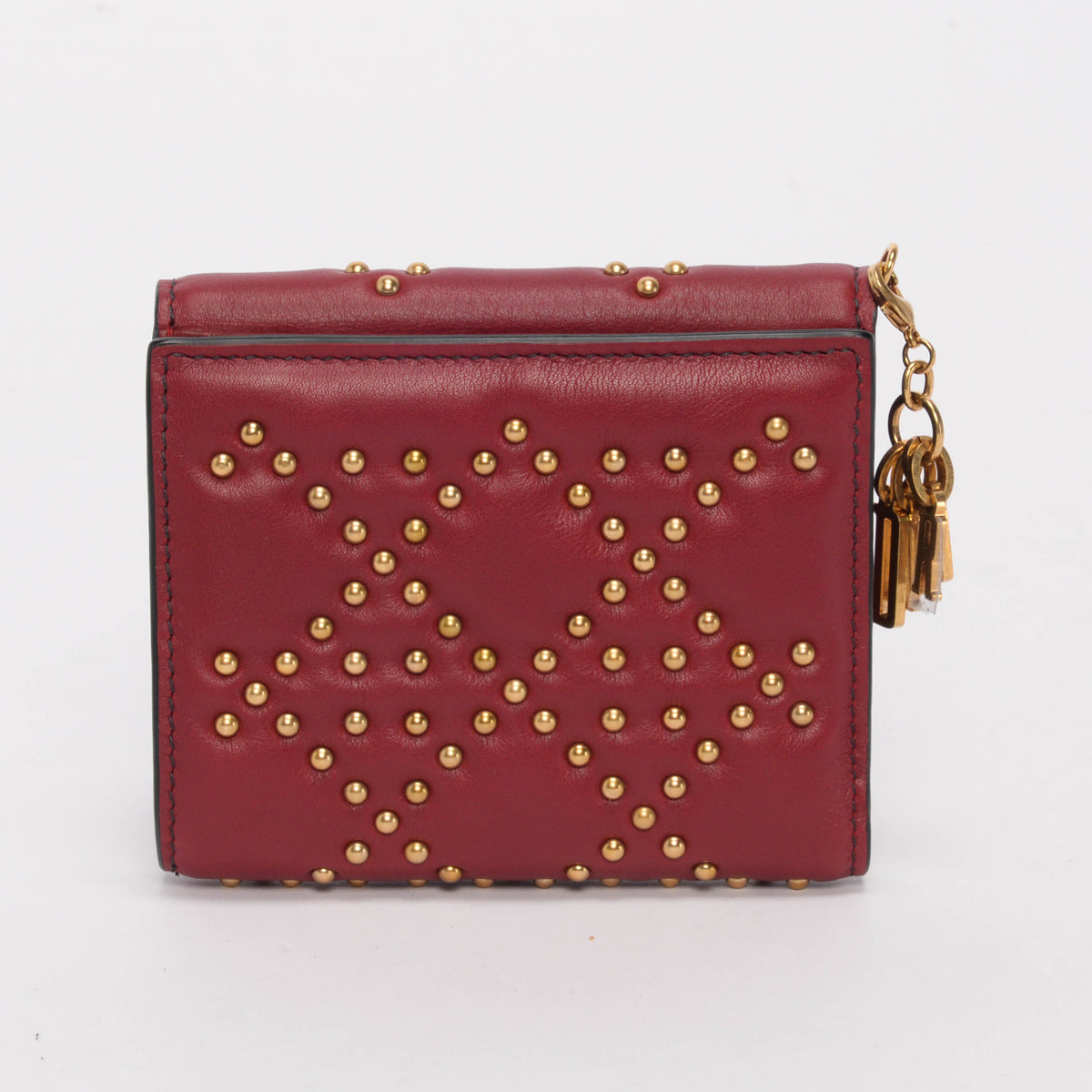 Dior Burgundy Cannage Calfskin Studded Lady Dior Coin Purse