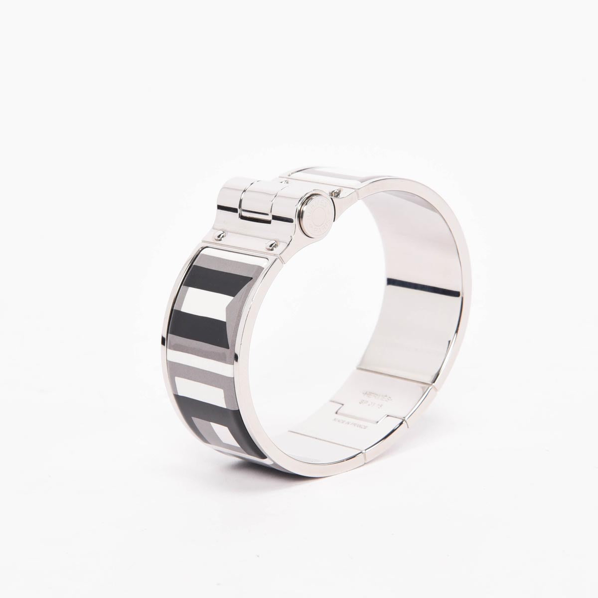 Hermes Black & White Enamel Charniere Lettre au Carre Hinged Bracelet