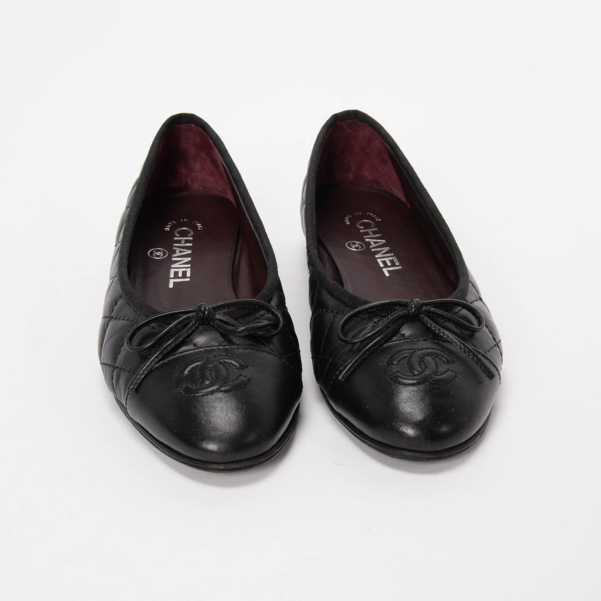 Chanel Black Aged Calfskin CC Ballet Flats 36