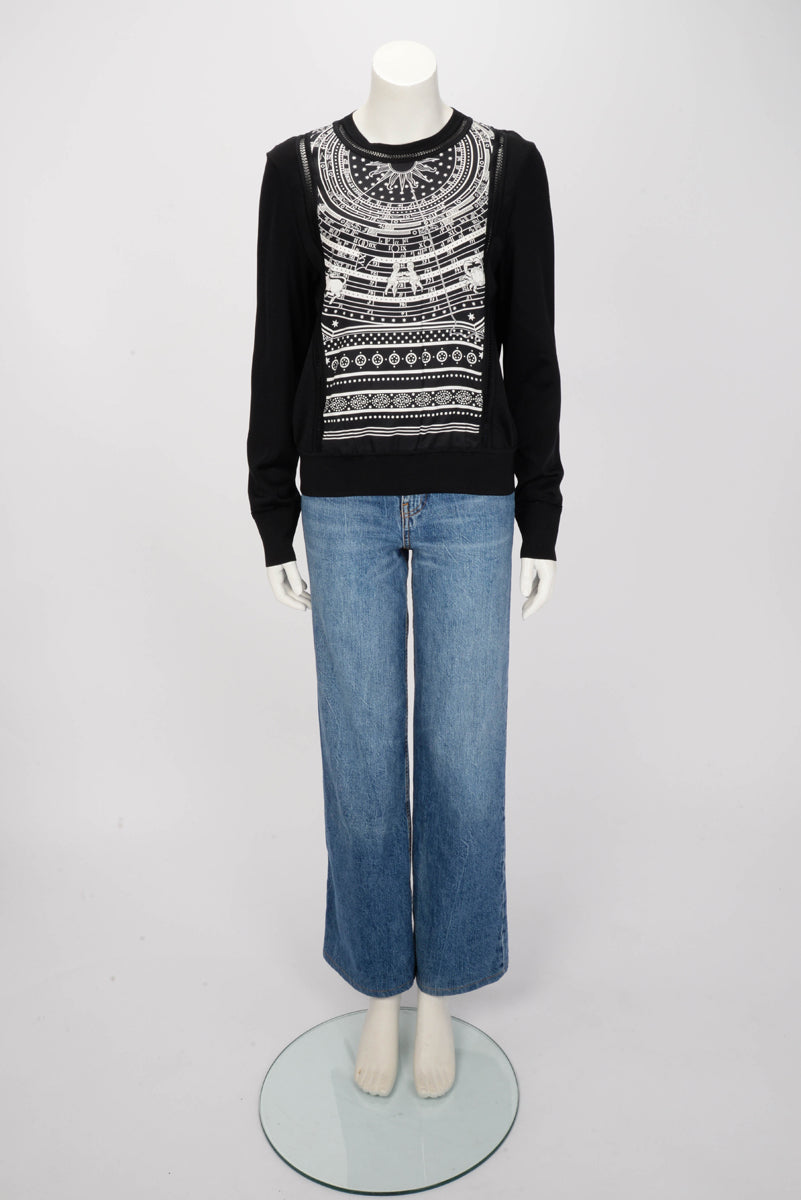 Hermes Black & White Printed Silk Astrologie Bandana Sweater