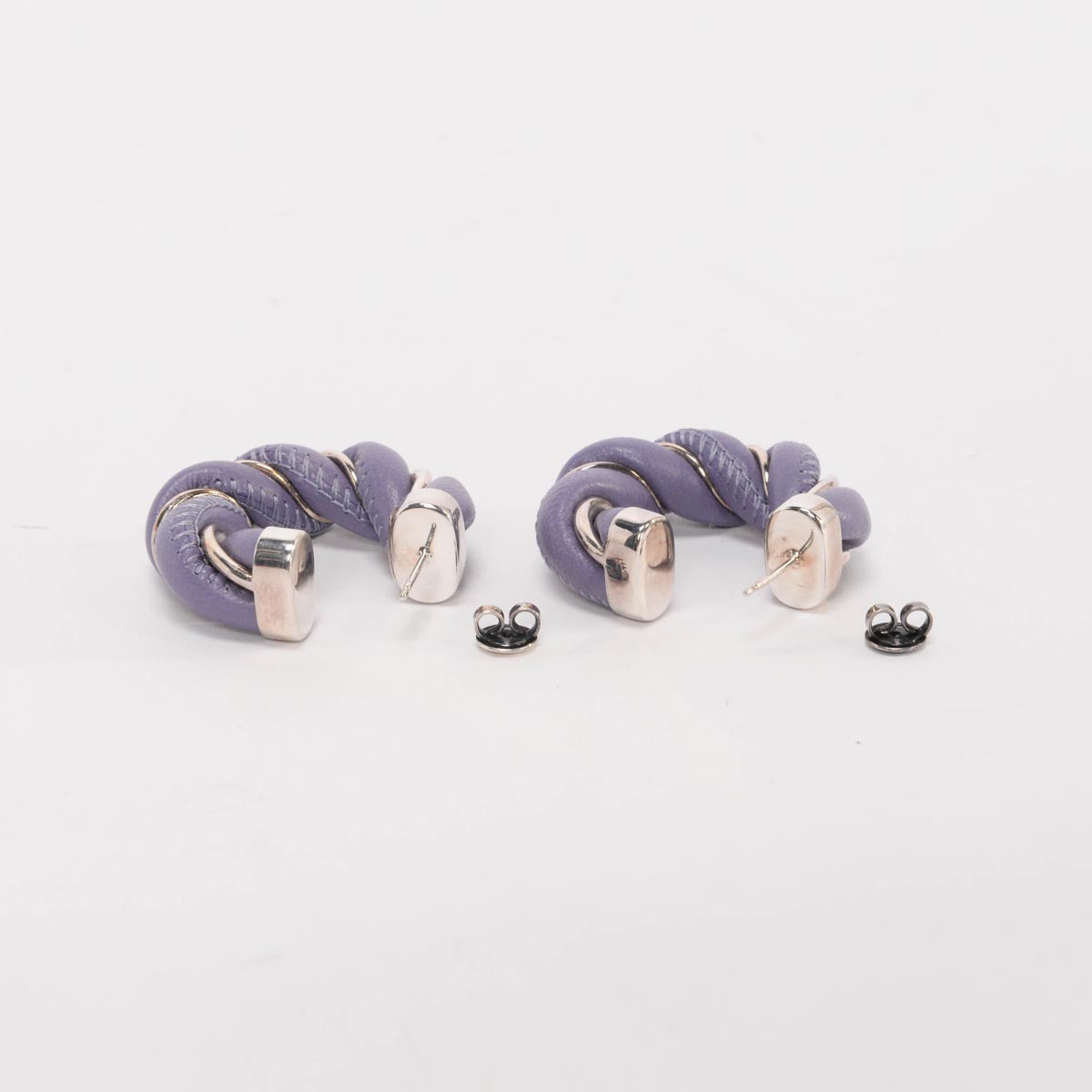 Bottega Veneta Lavender Leather & Silver Twist Earrings