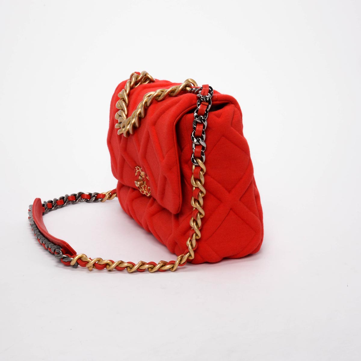 Chanel Red Quilted Jersey Large Chanel 19 Bag
