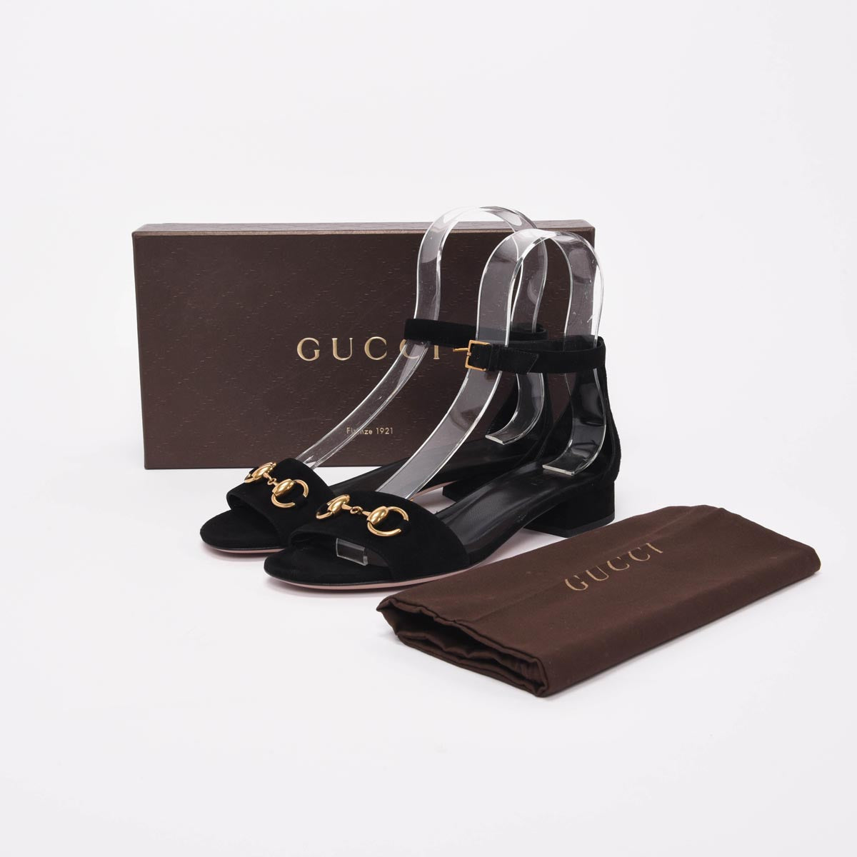 Gucci Black Suede Horsebit Sandals 37.5