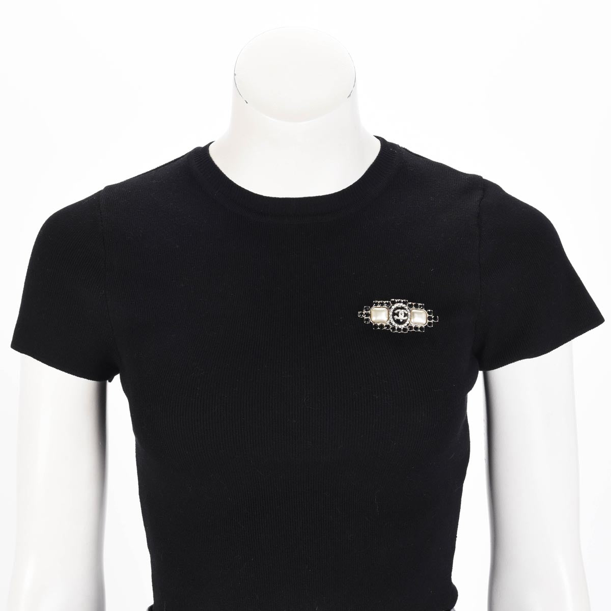 Chanel Pearl & Black Crystal CC Bar Brooch