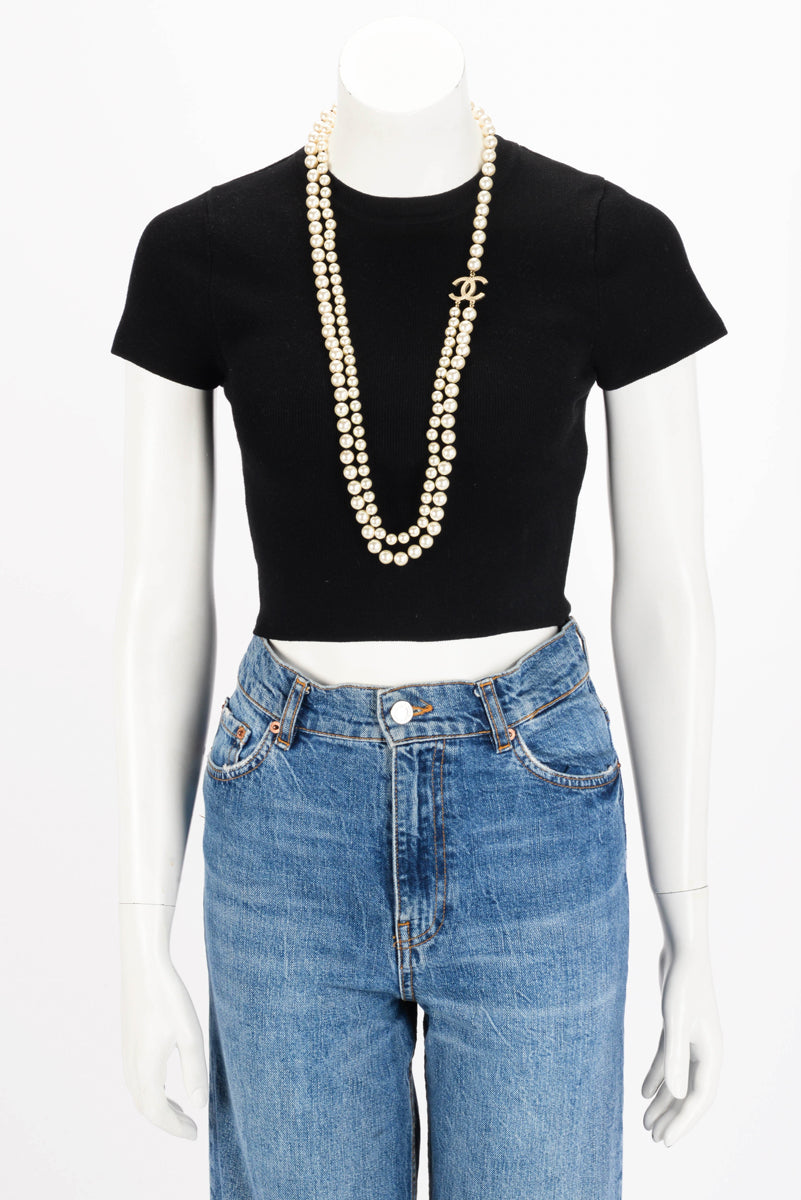 Chanel White Pearl Double Strand Necklace