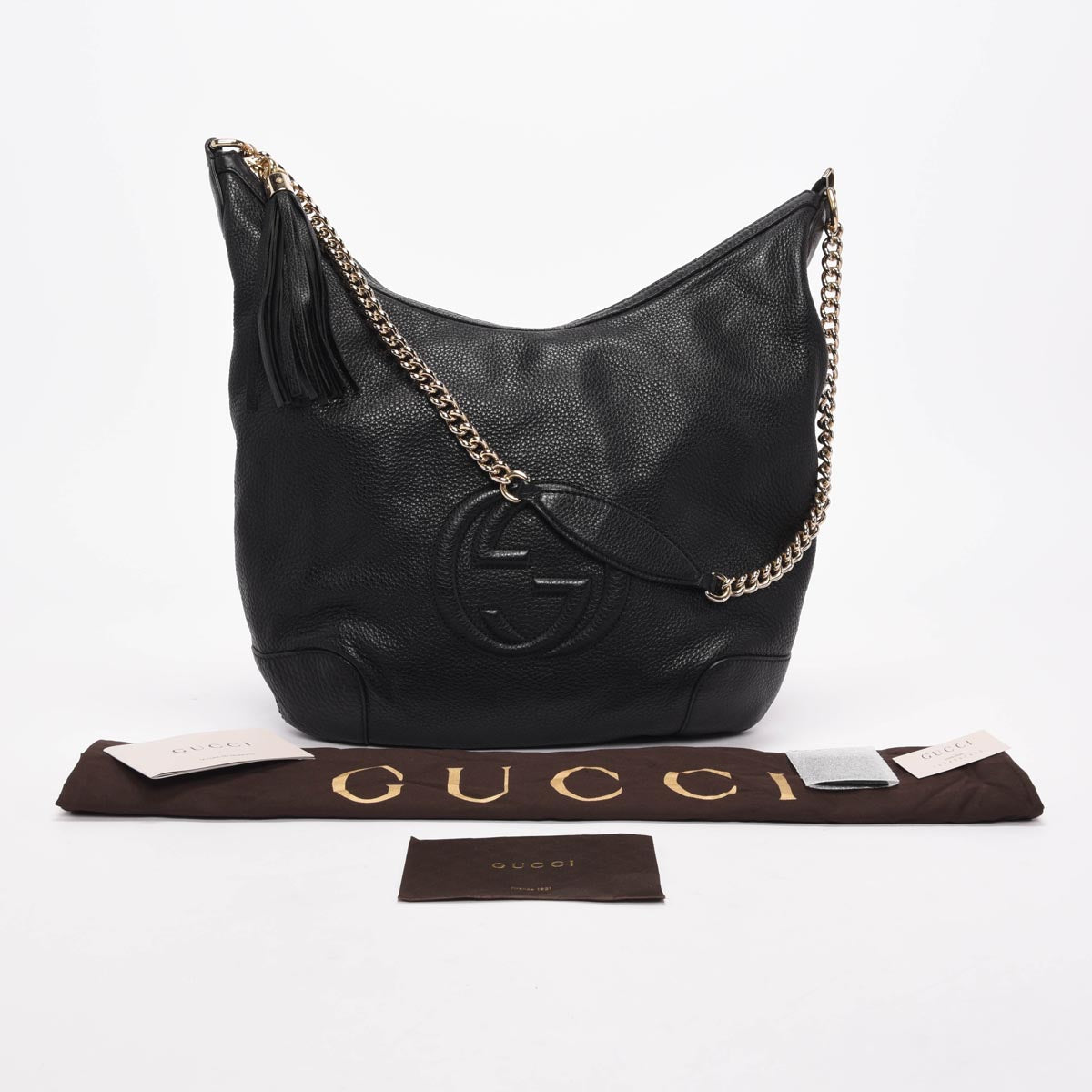 Gucci Black Grained Calfskin Soho Chain Shoulder Bag