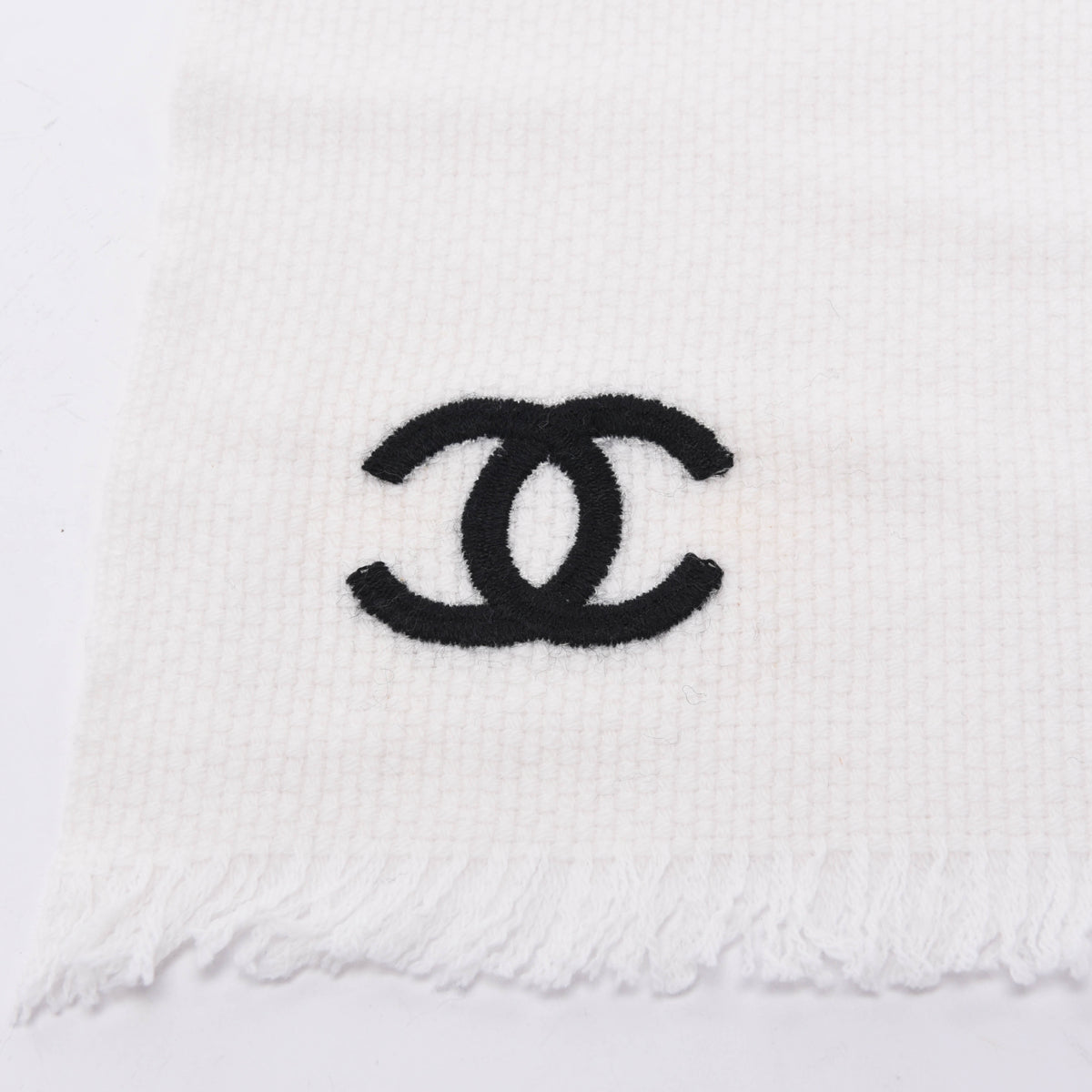 Chanel White & Black Cashmere CC Fringed Scarf