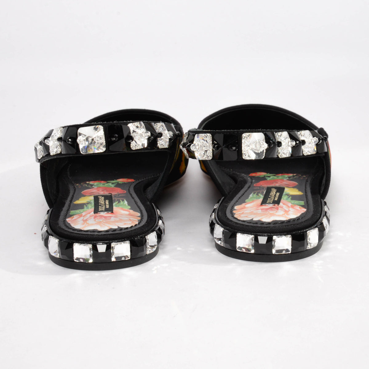 Dolce & Gabbana Black Floral Print Crystal Slingbacks 39