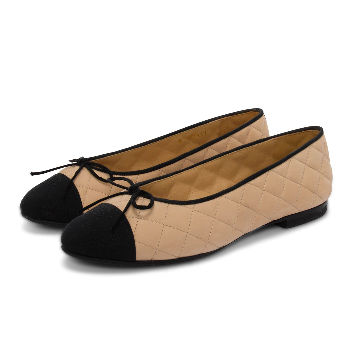 Chanel Beige & Black Quilted CC Ballet Flats 35.5