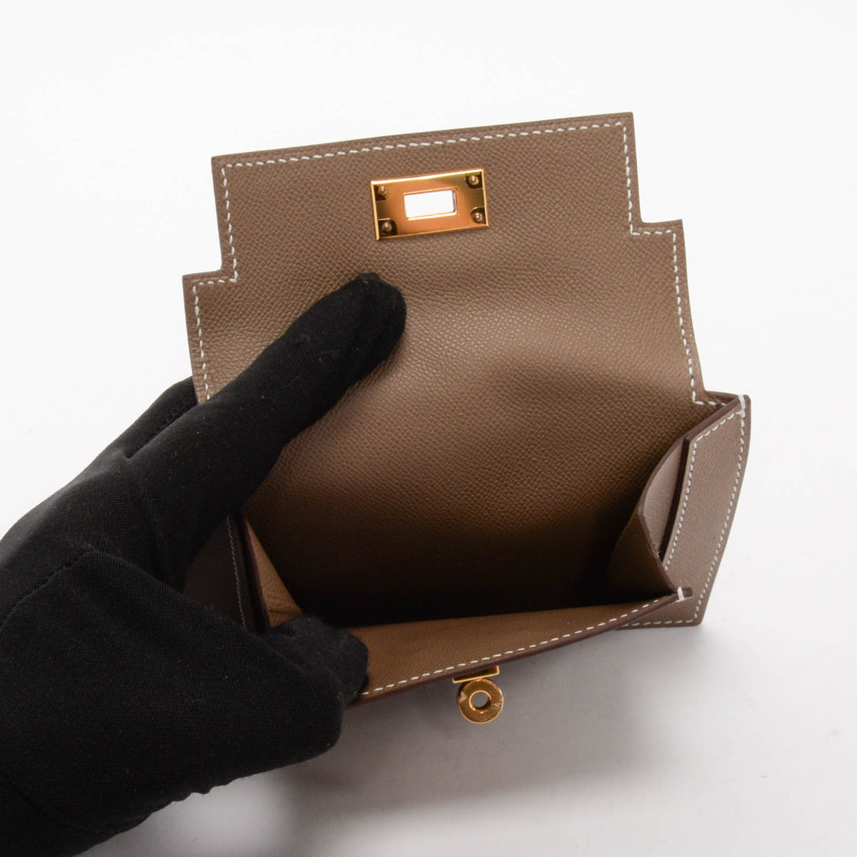 Hermes Etoupe Madame Calfskin Kelly Pocket Compact Wallet