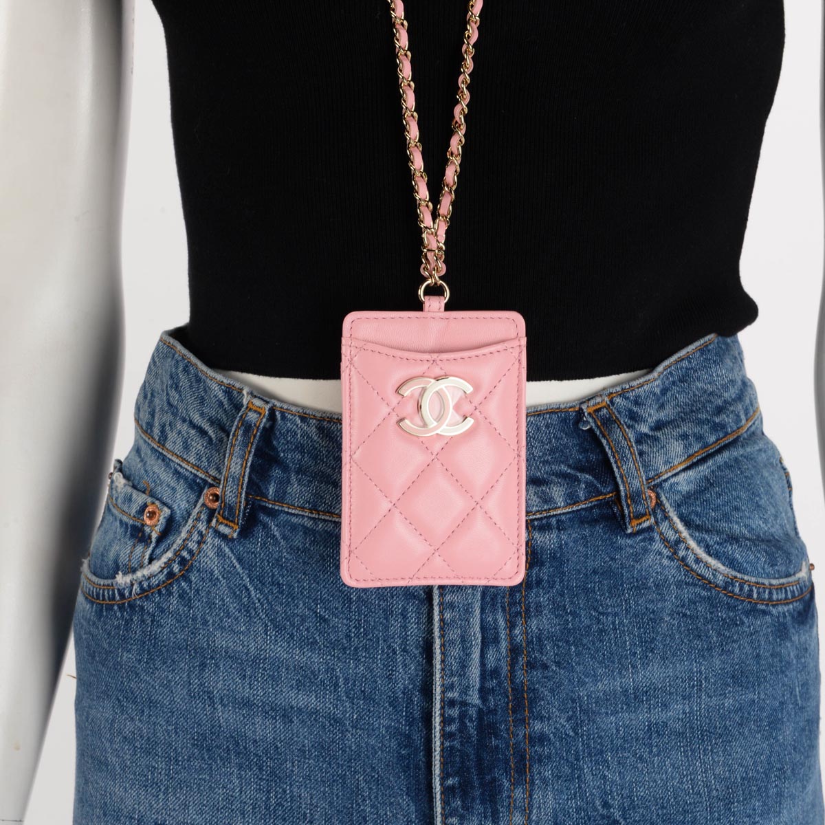 Chanel Pink Lambskin CC Chain Card Holder