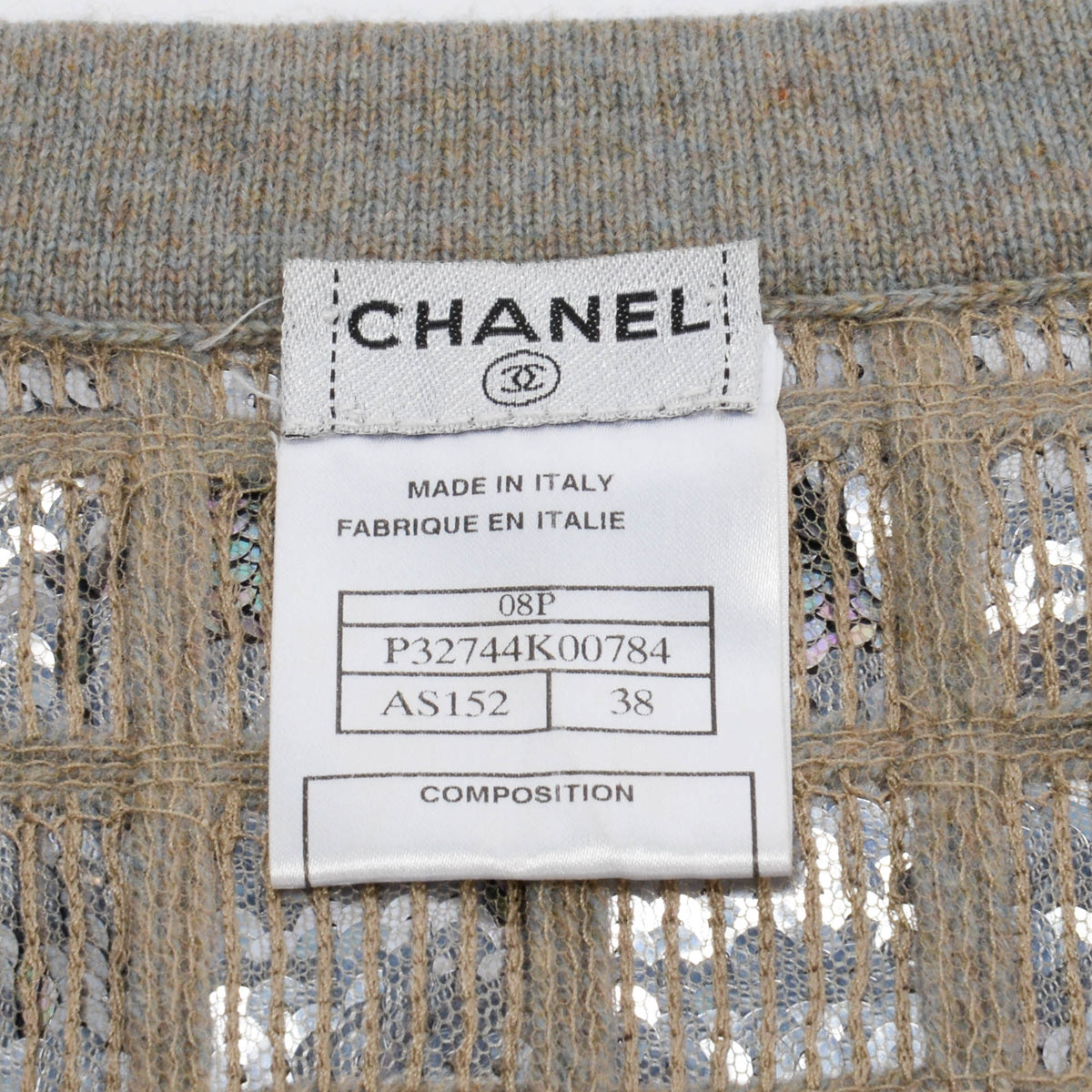 Chanel Grey Cashmere Iridescent Sequin Cardigan FR 36