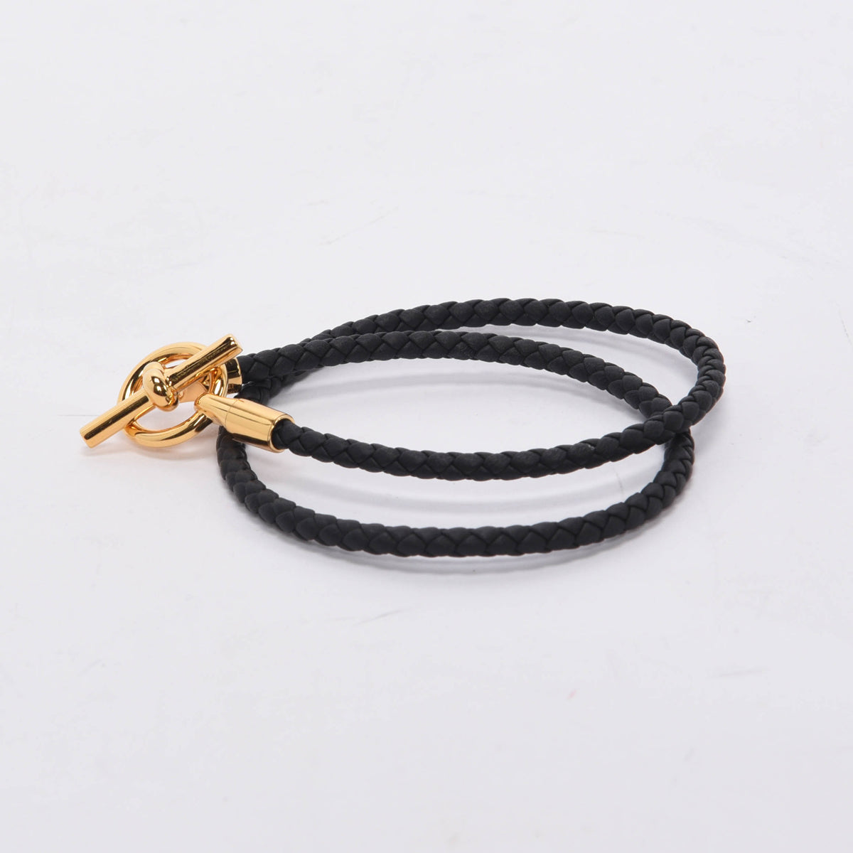 Hermes Black Braided Swift Glenan Double Tour Bracelet