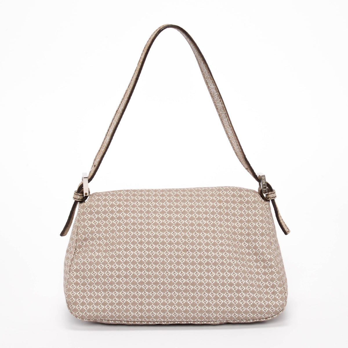 Fendi Beige & Silver Micro Zucchino Canvas Mini Baguette Bag