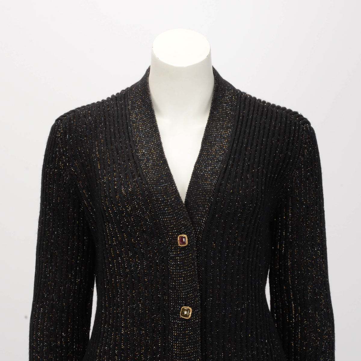 Chanel Black Lurex Knit Longline Cardigan FR 40