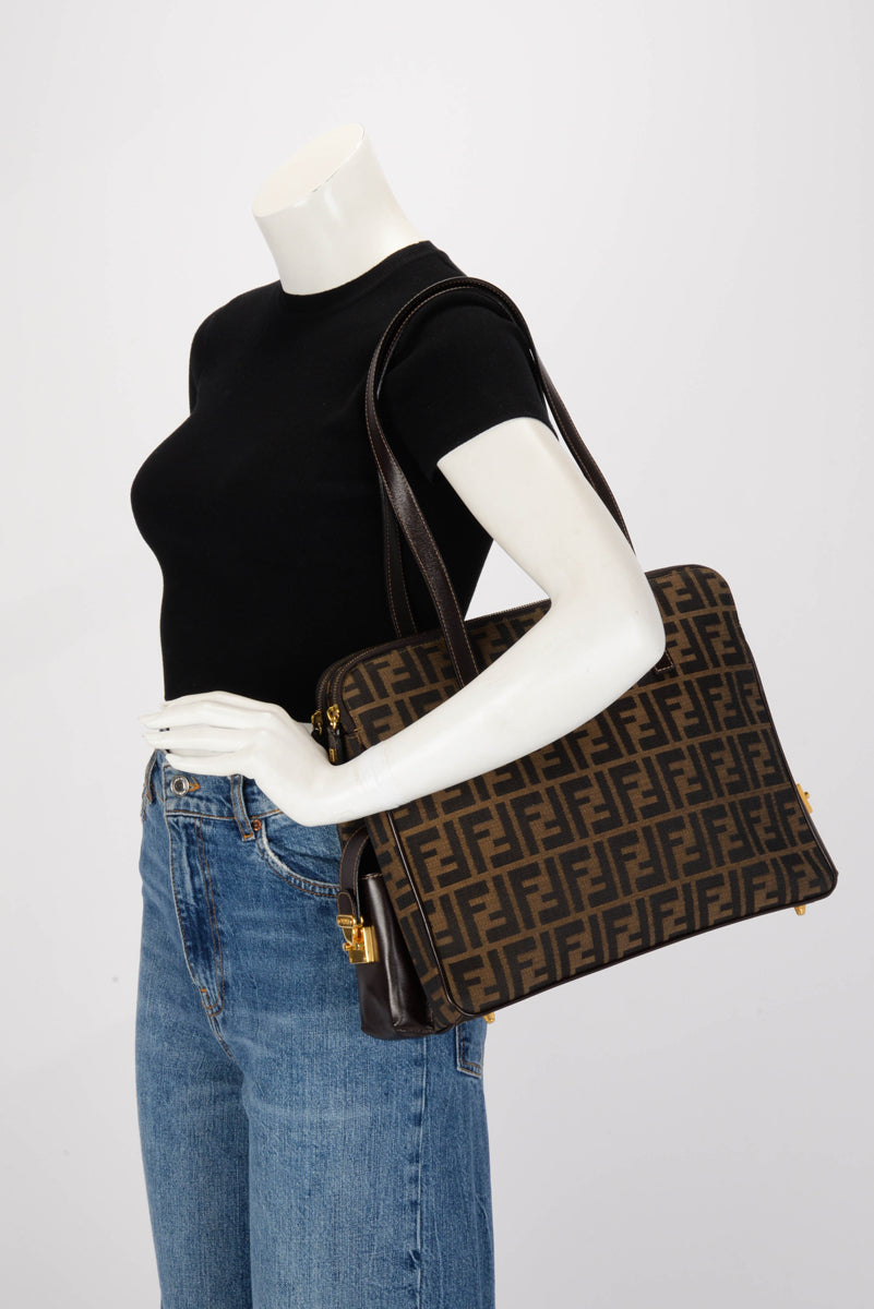 Fendi Tobacco Zucca Double Zip Tote