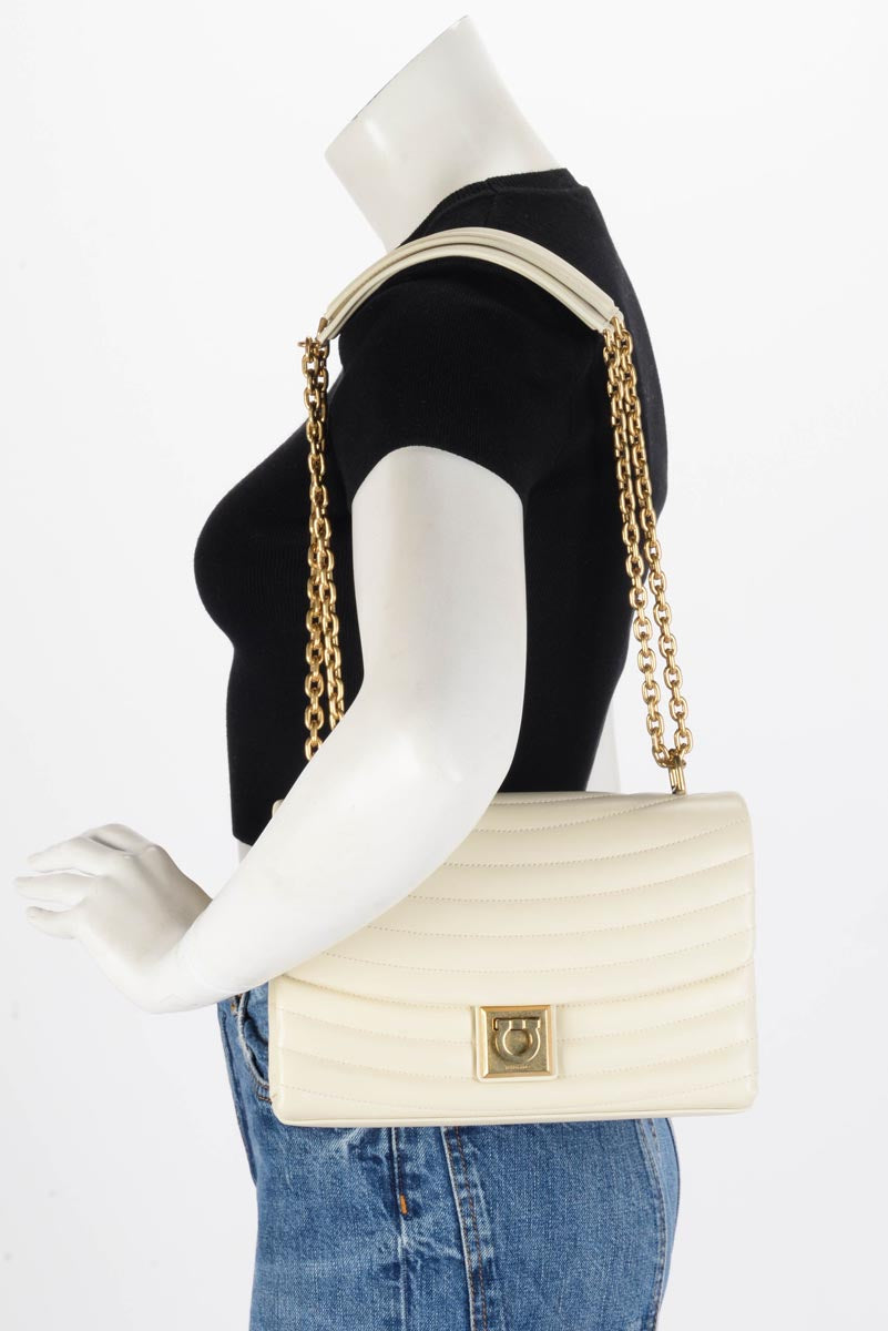Ferragamo Marscapone Quilted Calfskin Medium Mat Flap Bag