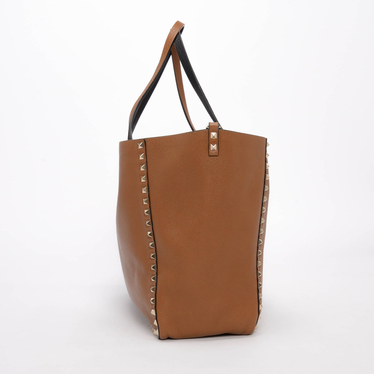 Valentino Black & Tan Grained Calfskin Reversible Rockstud Tote