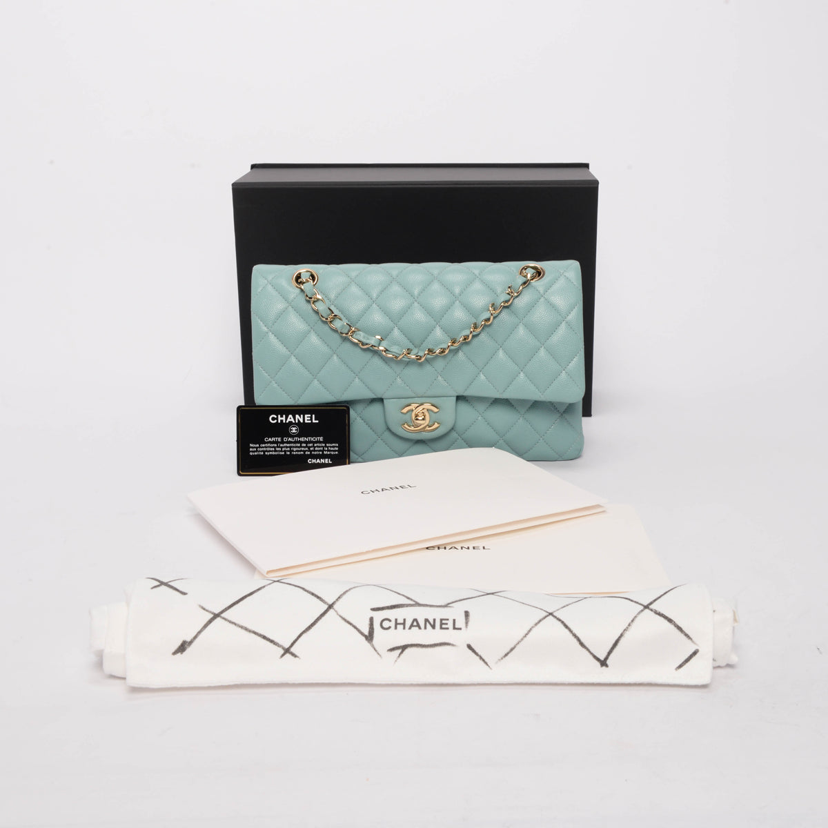 Chanel Tiffany Blue Quilted Caviar Medium Classic Flap Bag