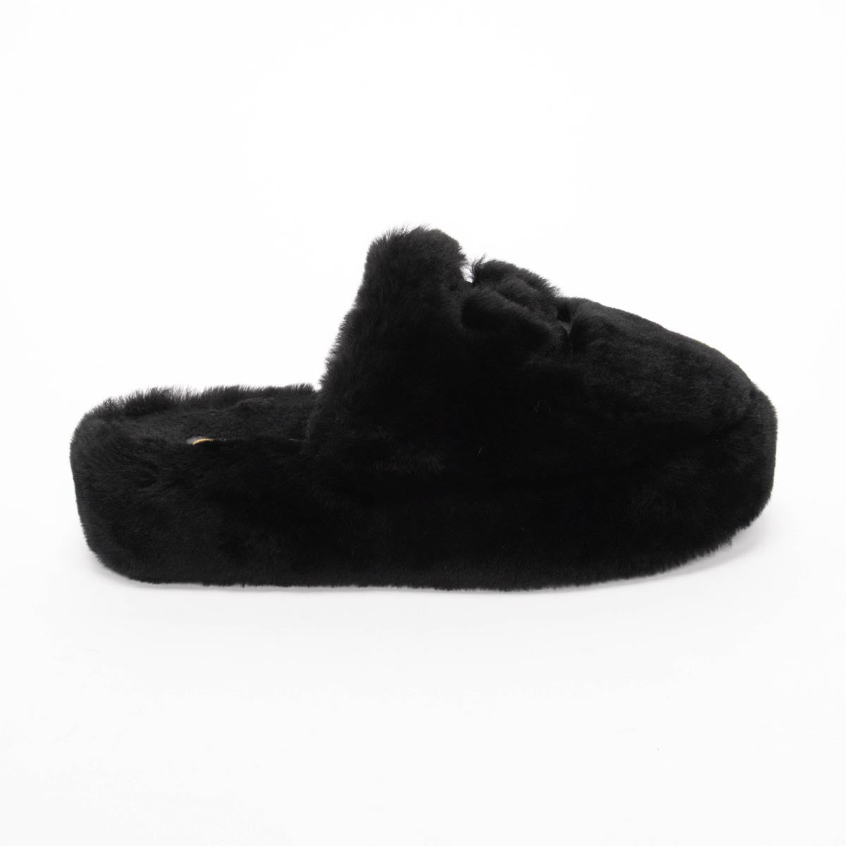 Chanel Black Shearling CC Travel Slippers & Pouch