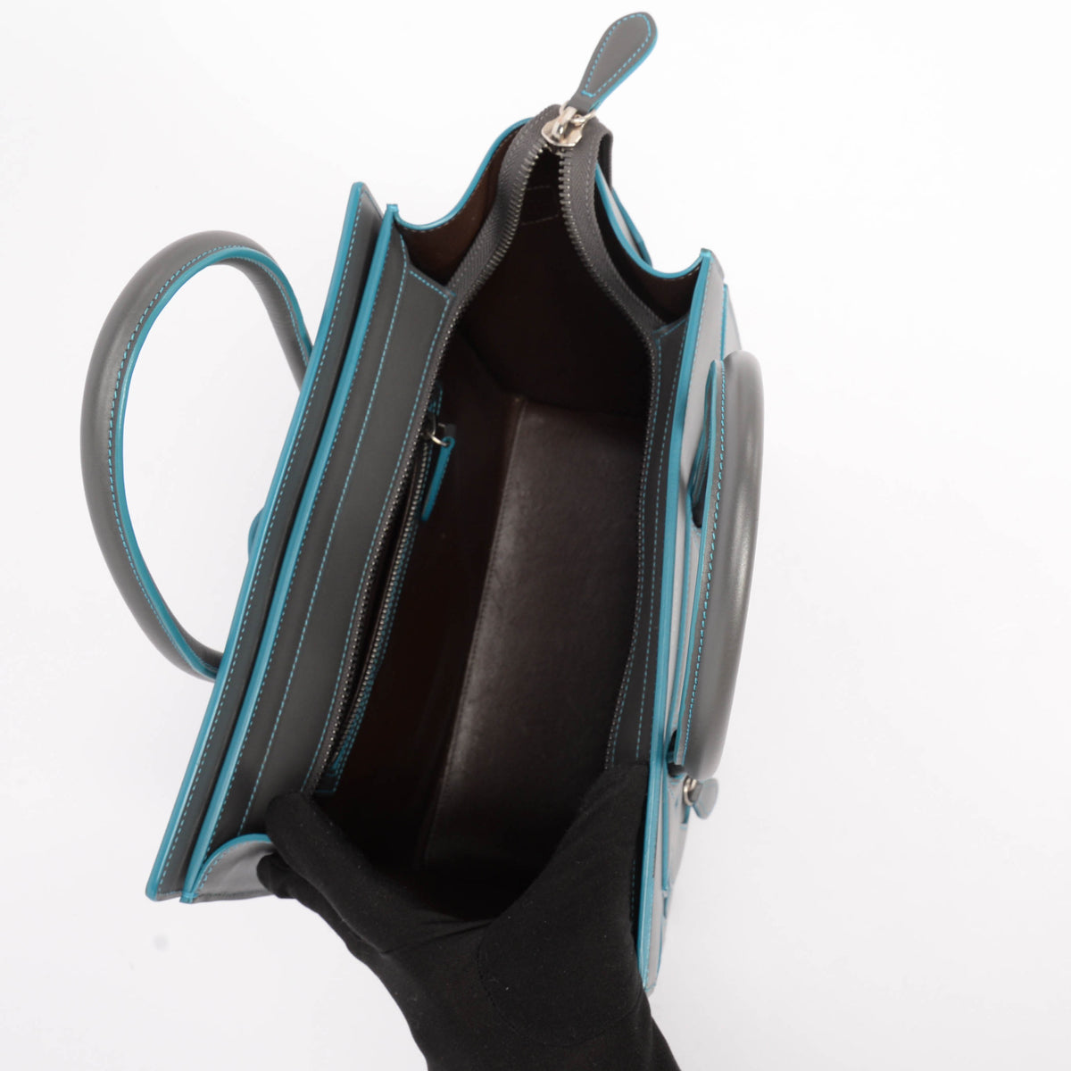 Celine Grey & Turquoise Smooth Calfskin Debossed Micro Luggage Tote