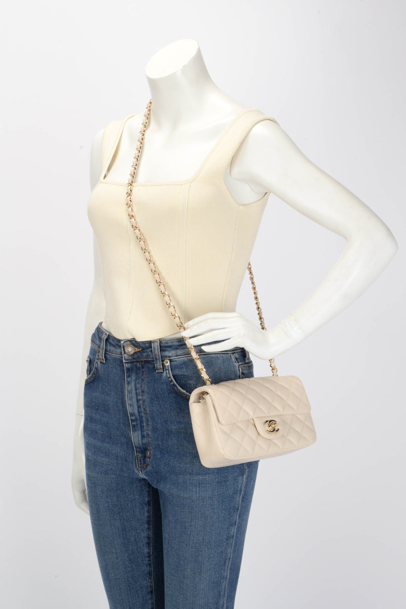 Chanel Ivory Lambskin Mini Rectangular Flap Bag