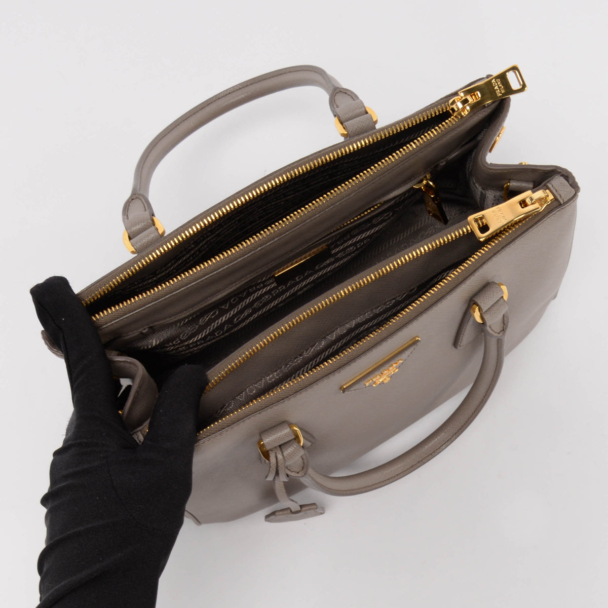 Prada Grey Saffiano Lux Small Galleria Tote