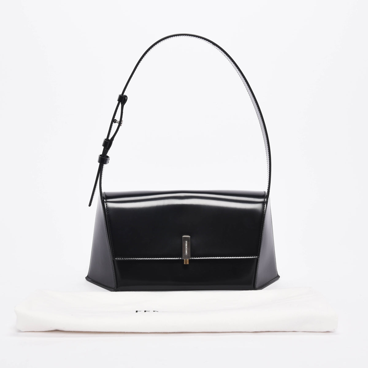 Ferragamo Black Calfskin Geometric Shoulder Bag