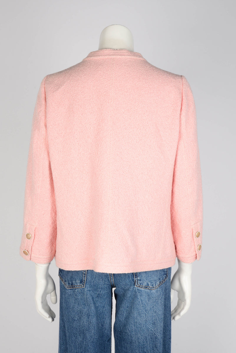 Chanel Pink Boucle Tweed Pearl CC Jacket FR 46