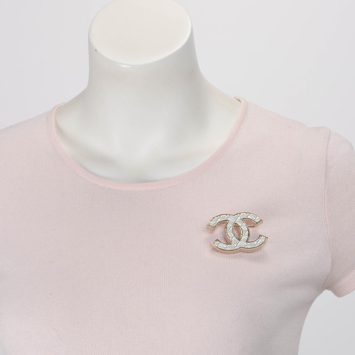 Chanel Silver & Gold Quilted CC Brooch
