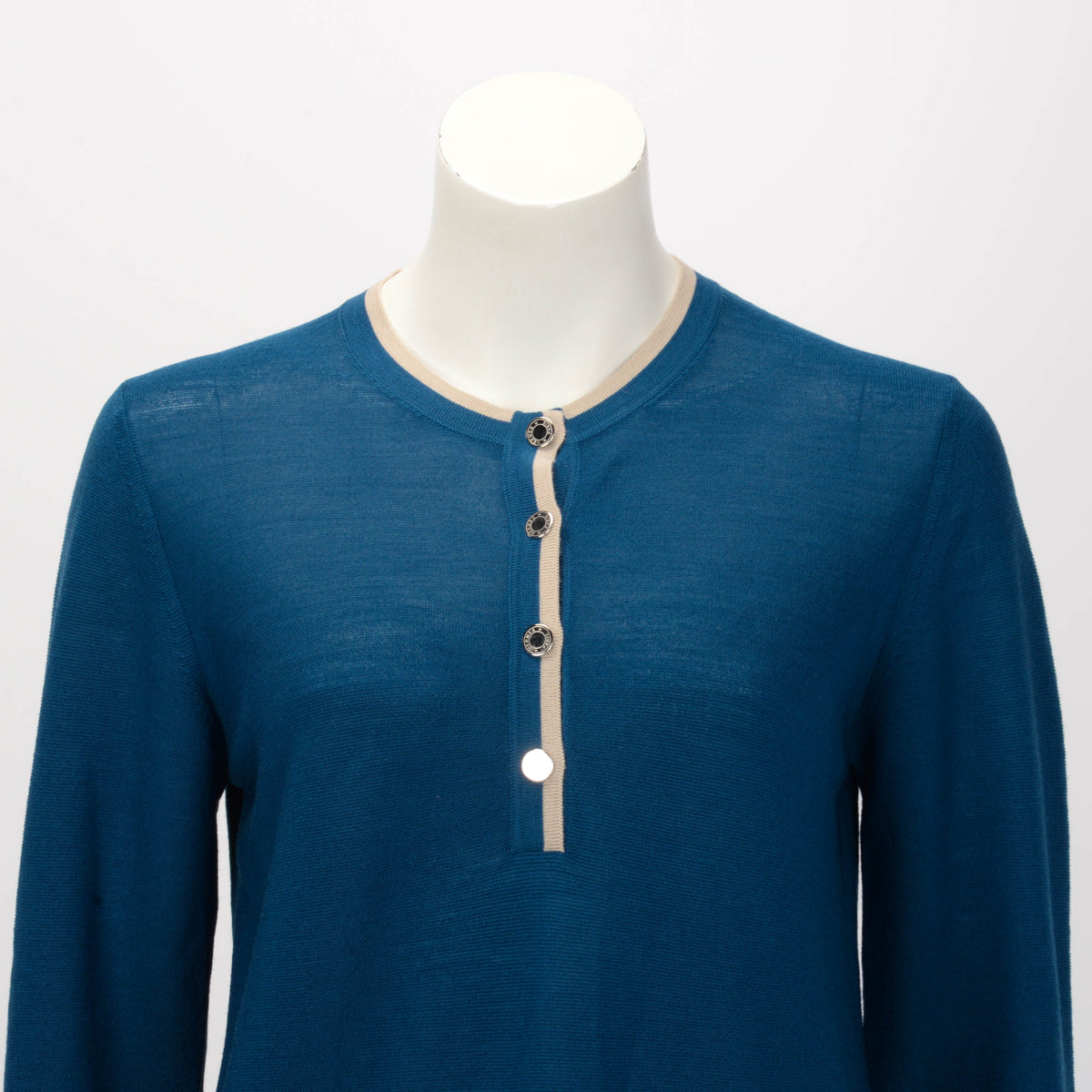 Hermes Teal Wool Contrast Trim Sweater FR 40