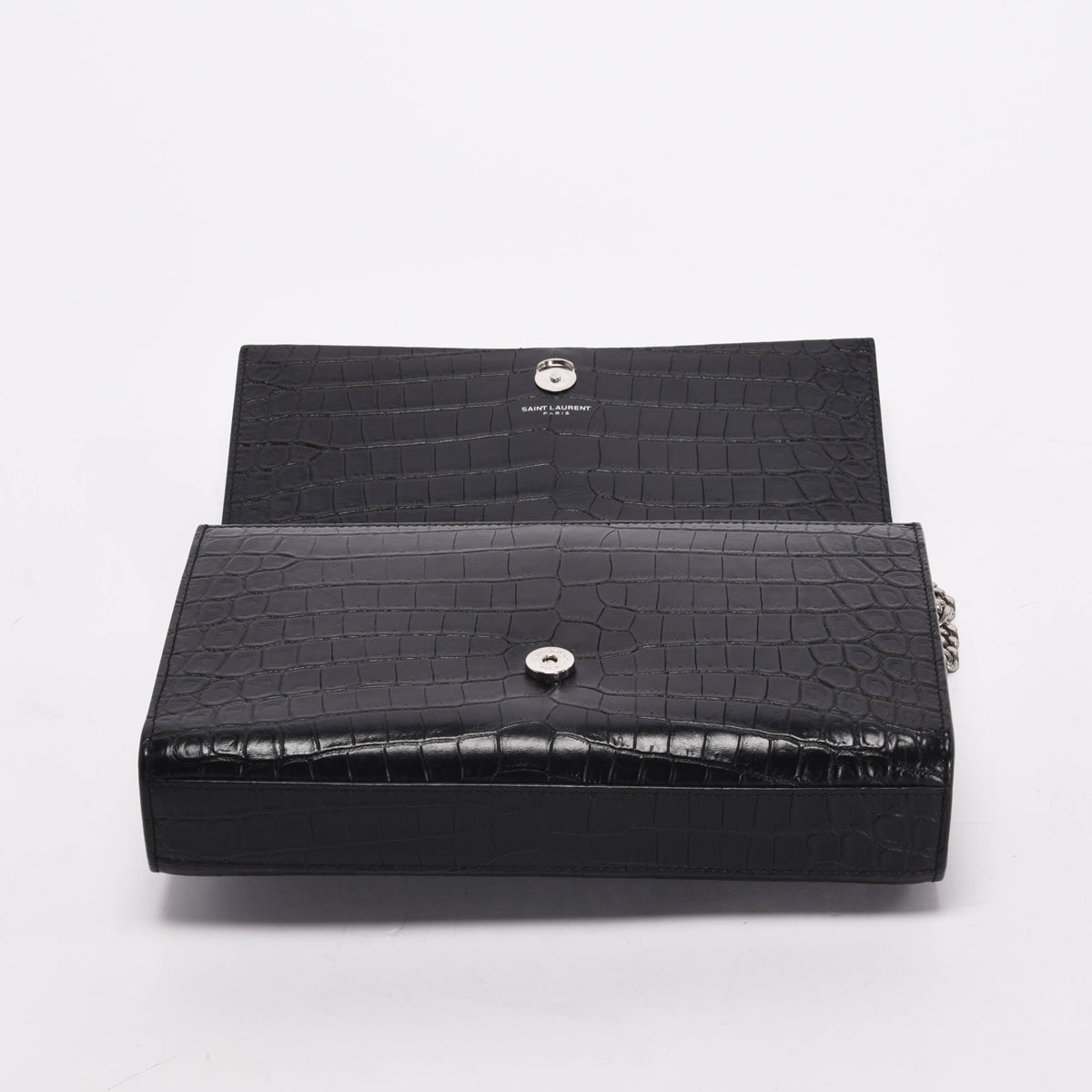 Saint Laurent Black Croc Embossed Medium Kate Tassel Bag