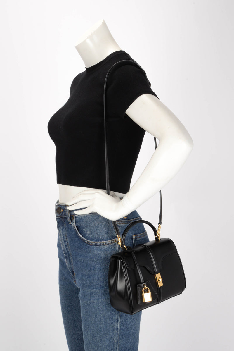 Celine Black Satinated Calfskin Mini 16 Bag