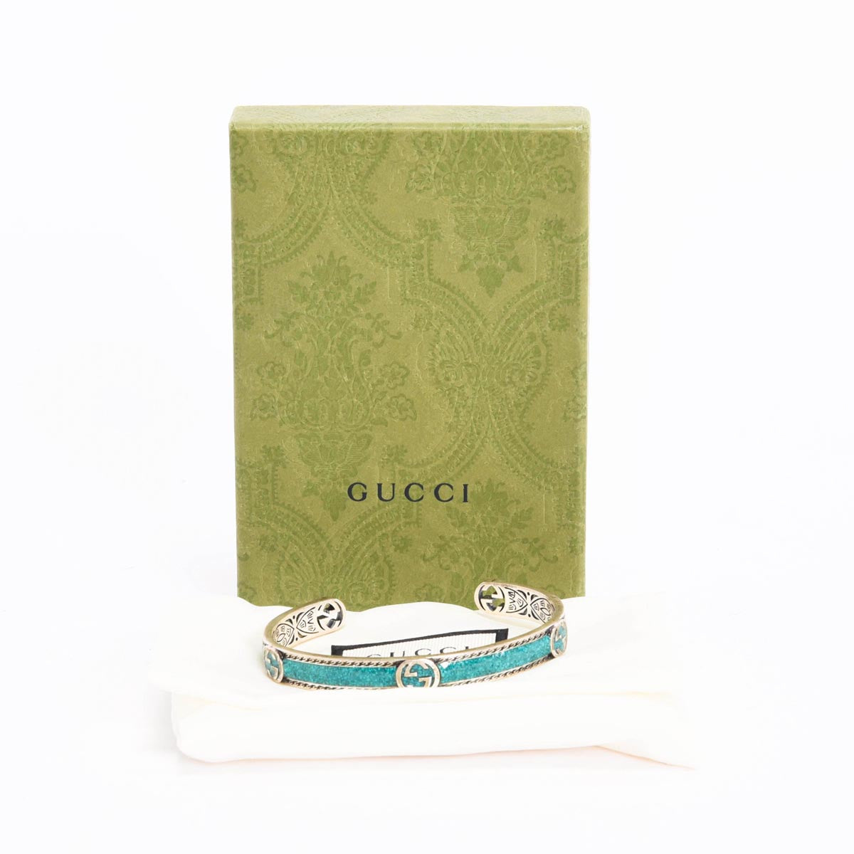 Gucci Turquoise Enamel & Sterling Silver Interlocking G Cuff
