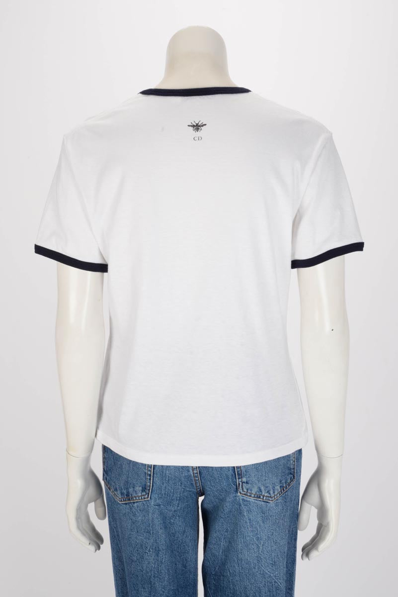 Dior White & Navy Cotton Lucky Dior Logo T-Shirt L