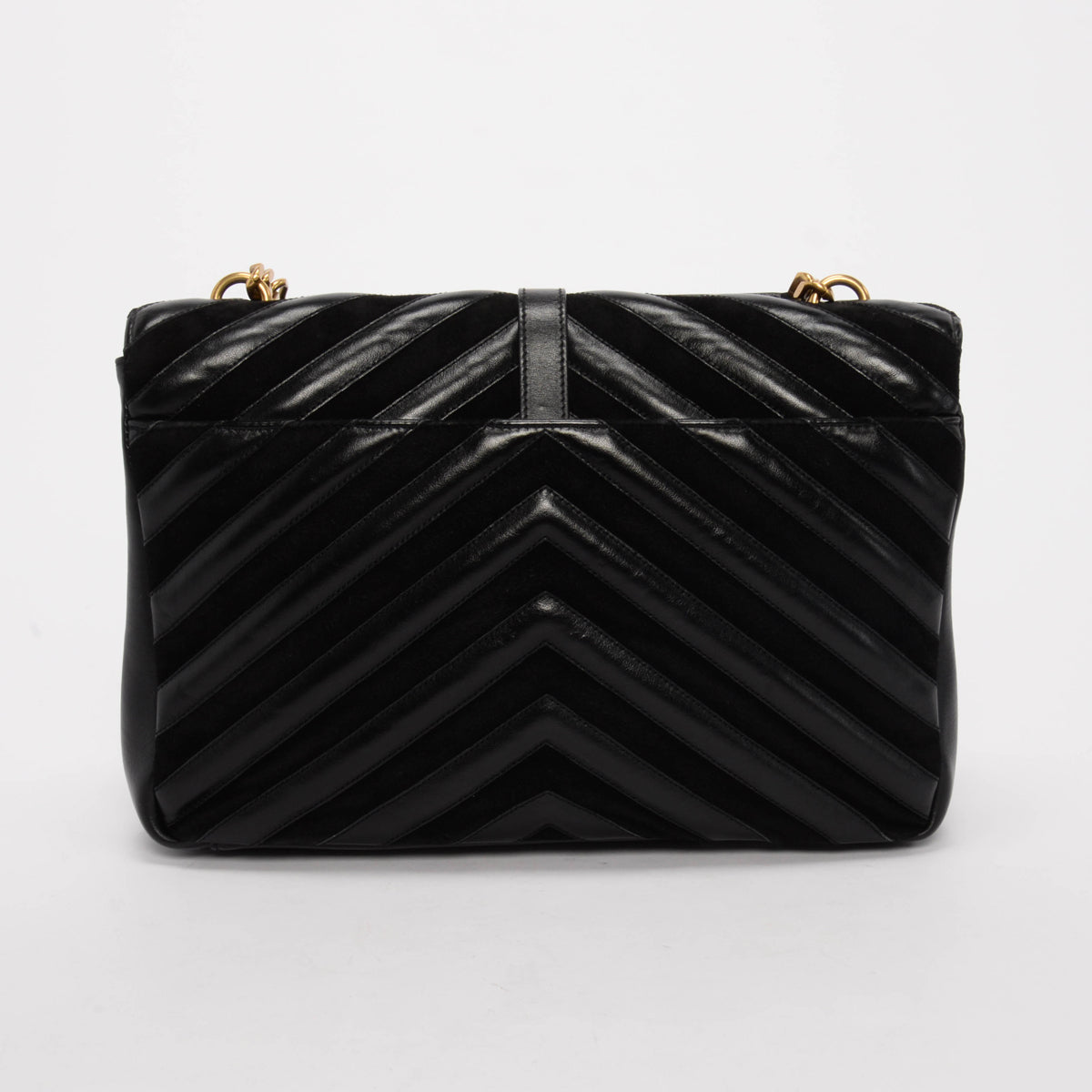 Saint Laurent Black Chevron Calfskin & Suede Large College Bag