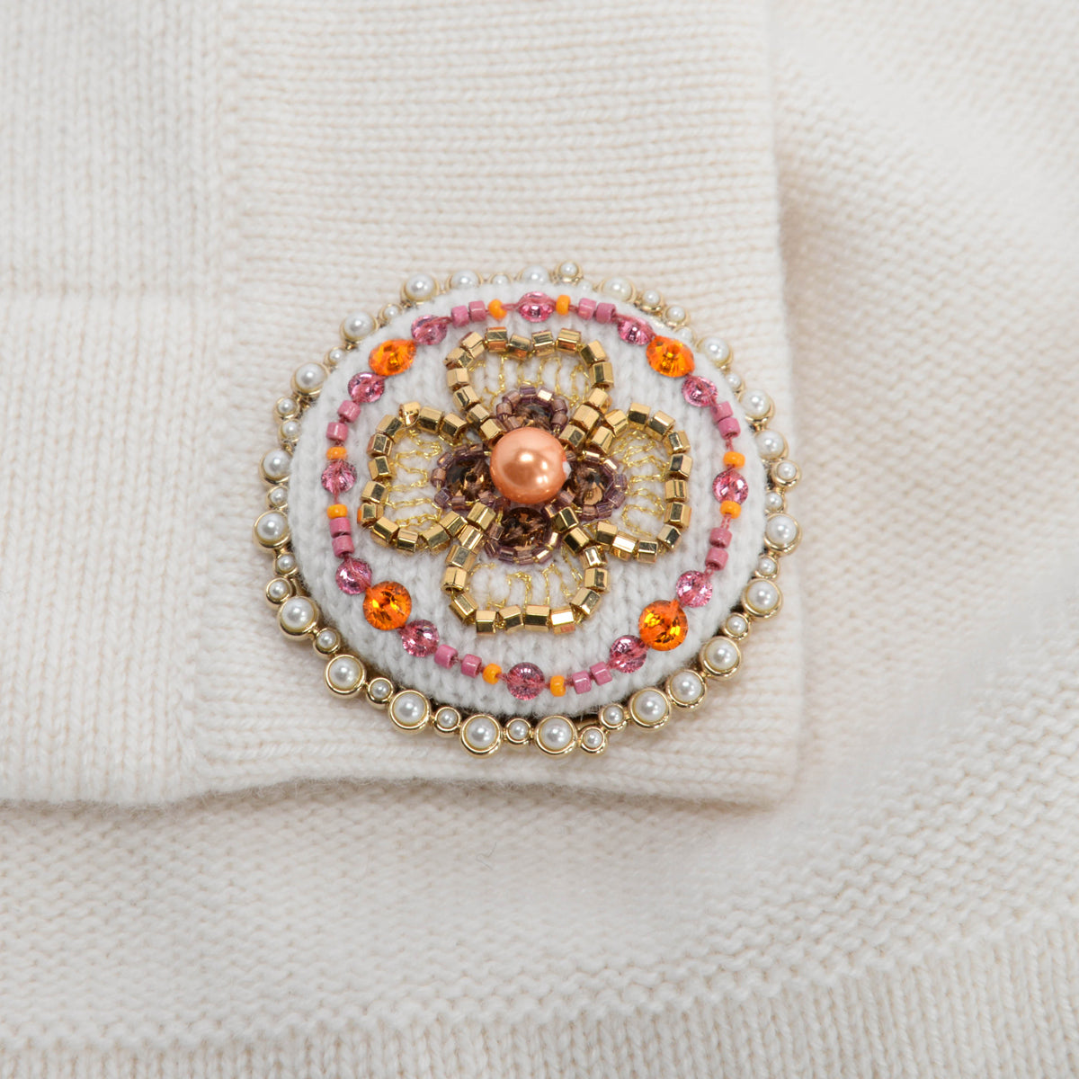 Chanel Cream Cashmere 22A Embellished Button Cardigan FR 46