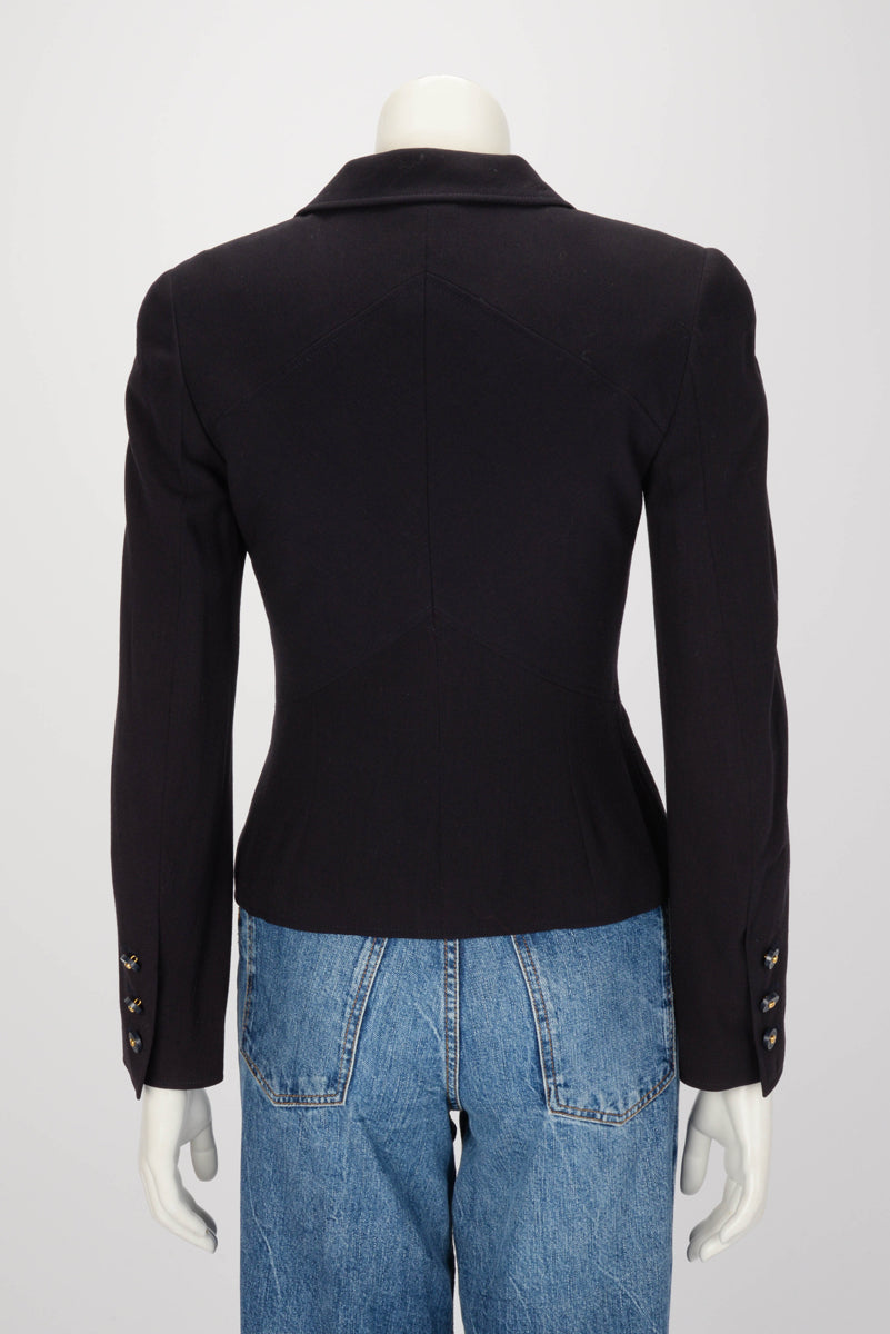 Chanel Navy Wool Crepe Panelled Jacket FR 38