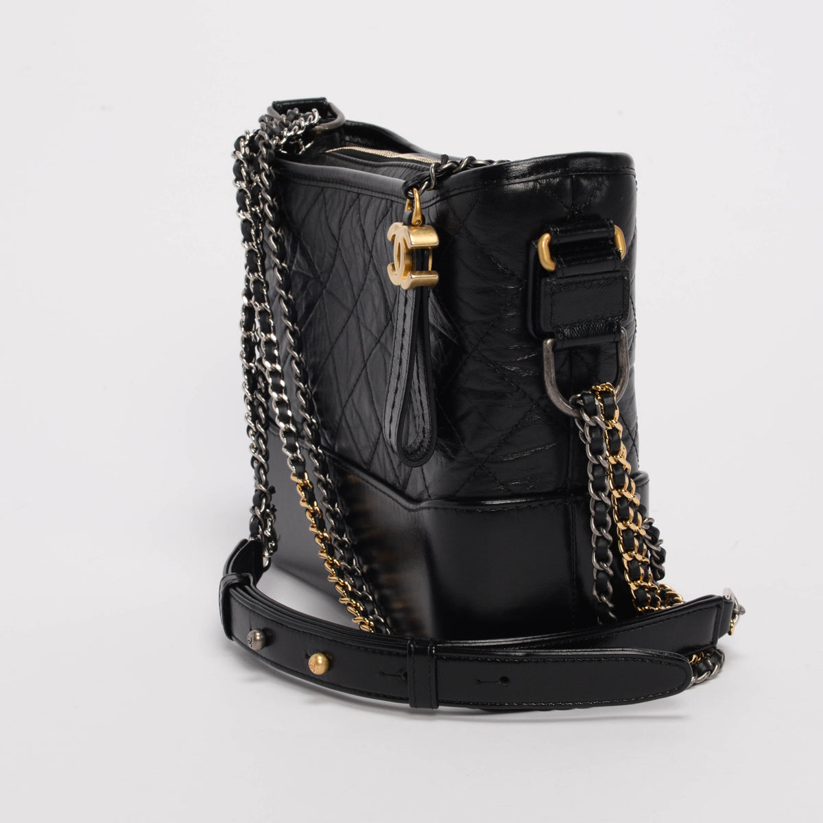 Chanel Black Aged Calfskin Medium Gabrielle Hobo Bag