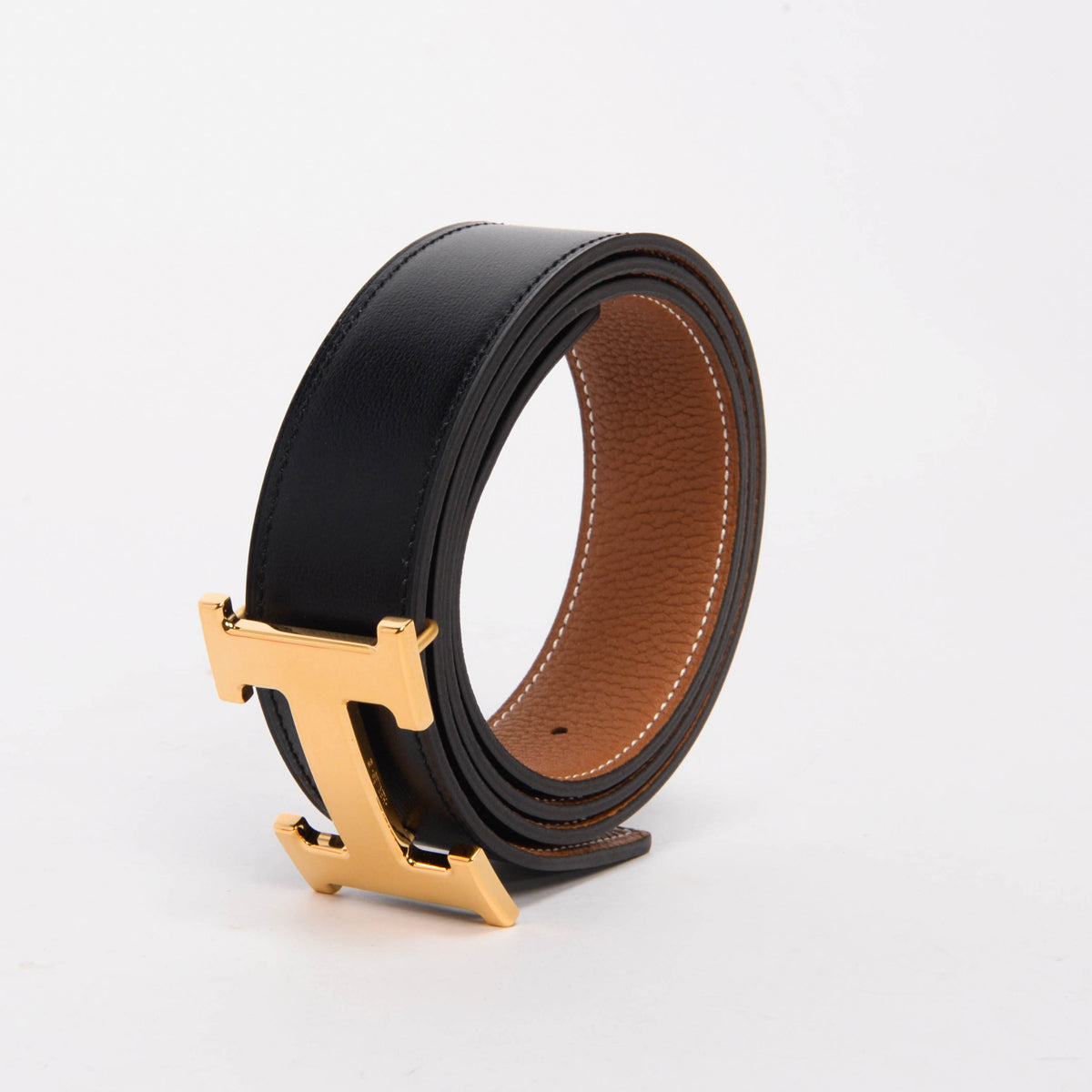 Hermes Black & Gold Box 135 & Togo Reversible H Buckle Belt 85