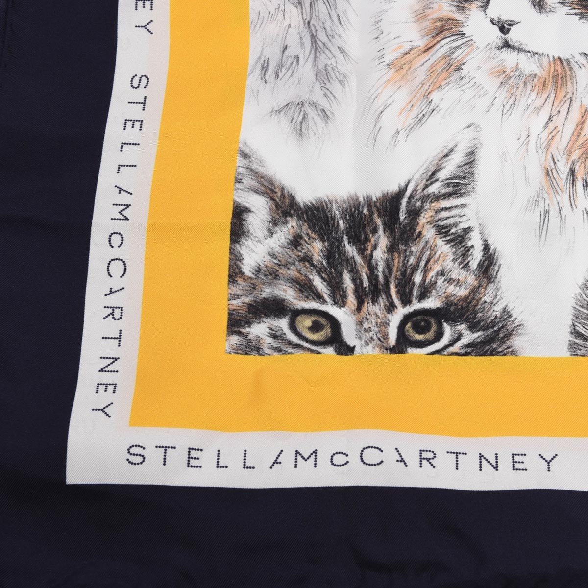 Stella McCartney Navy Silk Cat Face Print Scarf