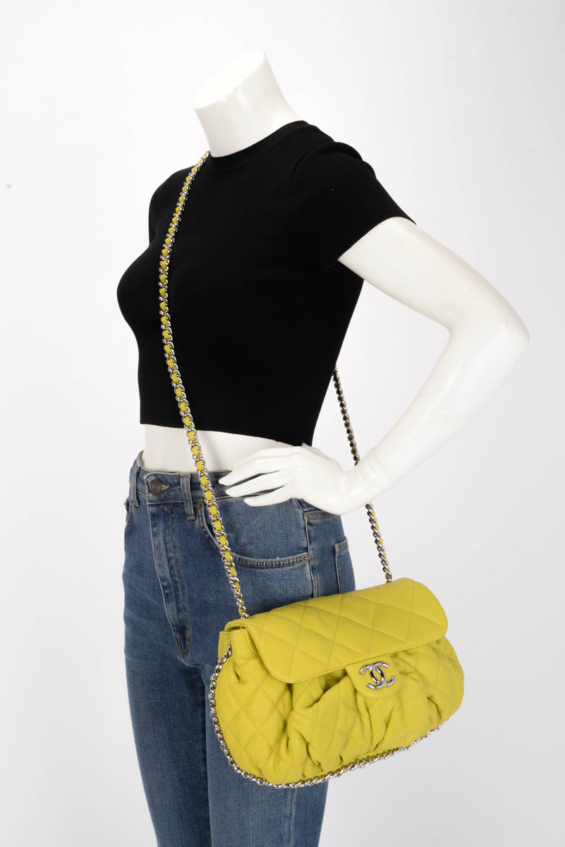 Chanel Chartreuse Washed Lambskin Chain Around Bag