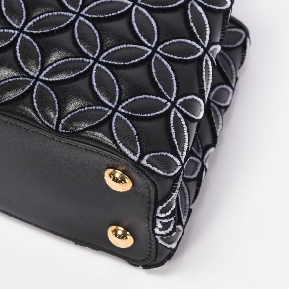 Louis Vuitton Black Lambskin Flocked Flower Capucines BB