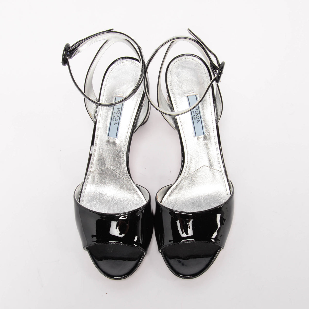 Prada Black Patent Crystal Heel Sandals 38.5