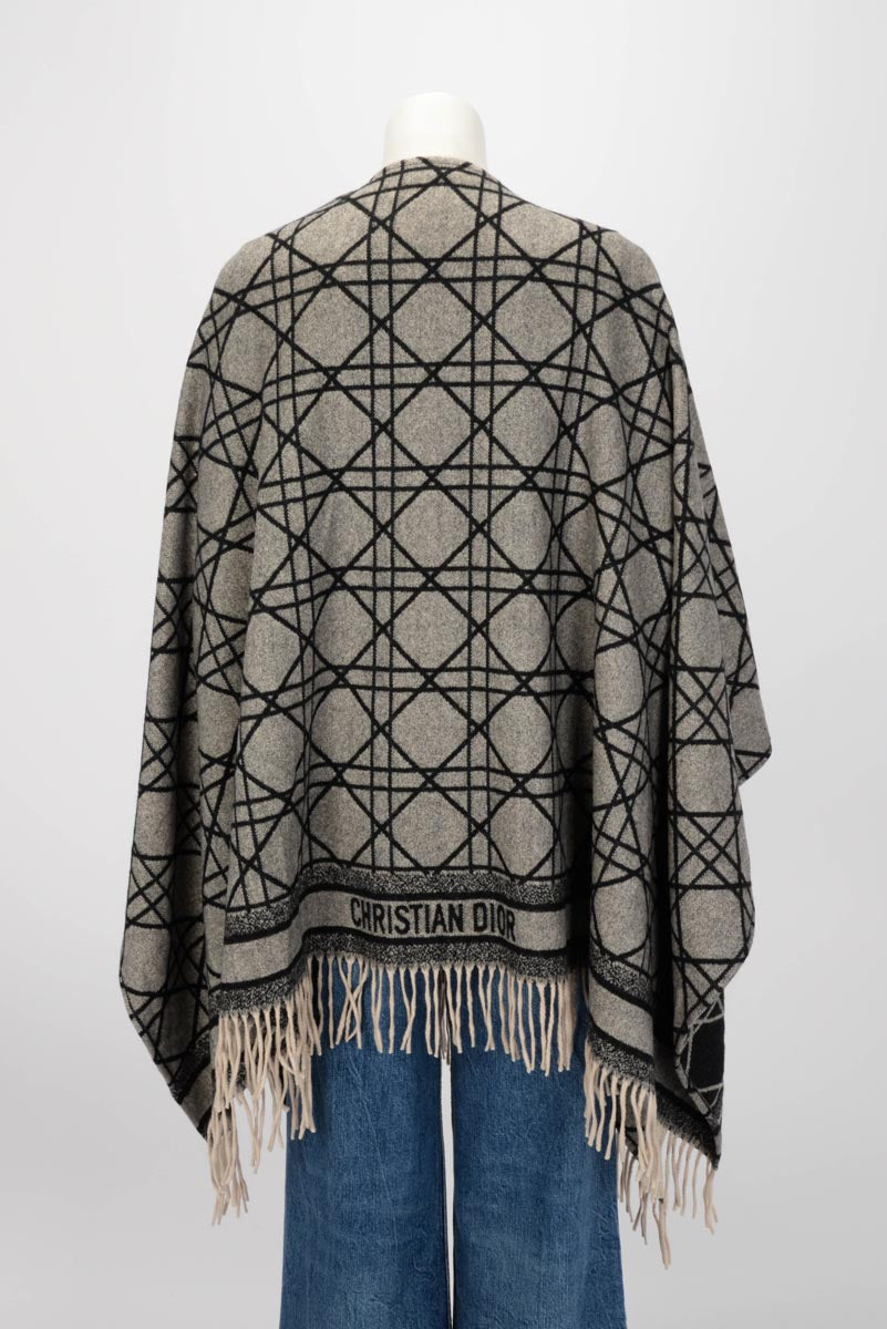 Dior Grey & Black Cashmere Cannage Poncho Shawl