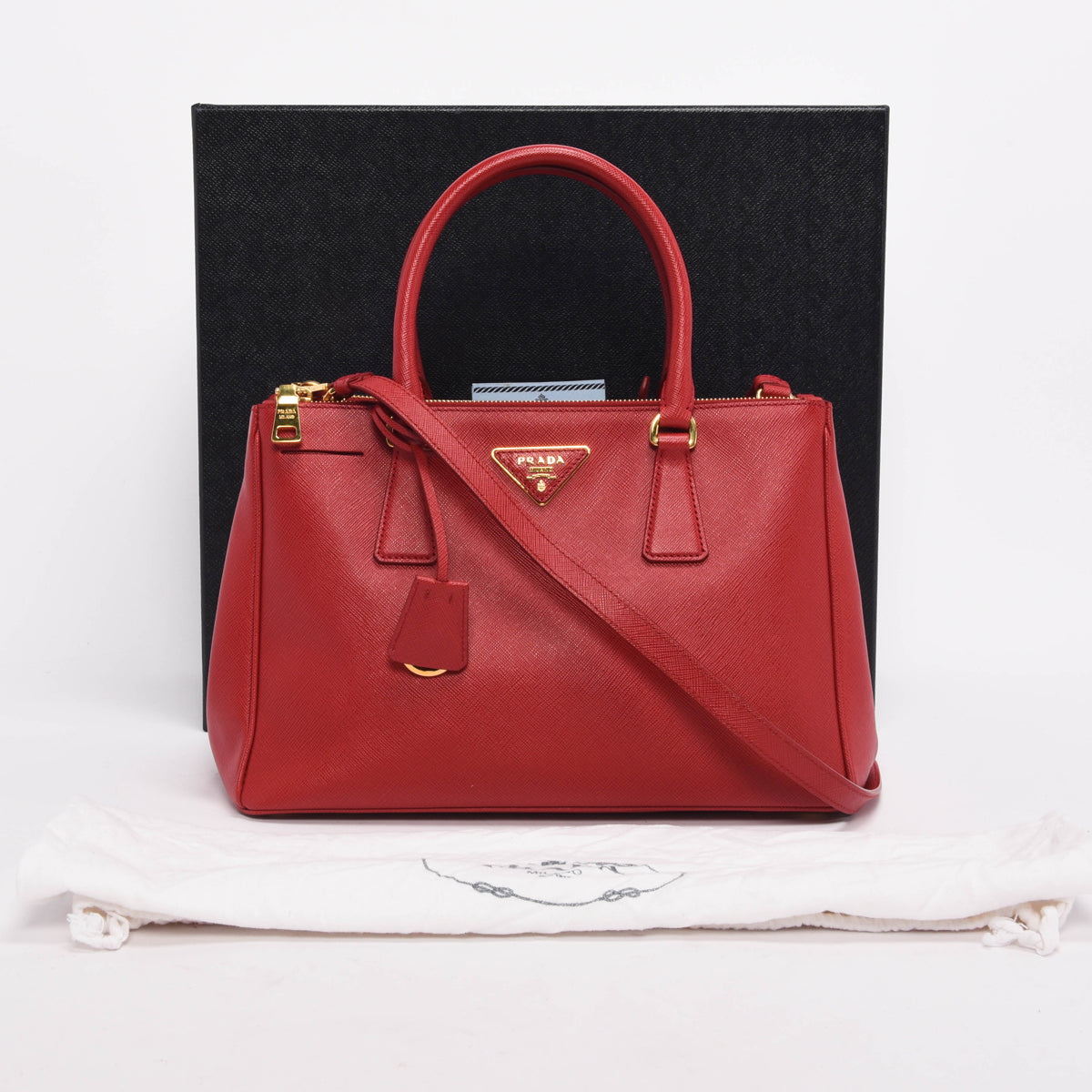 Prada Red Saffiano Lux Small Double Zip Tote