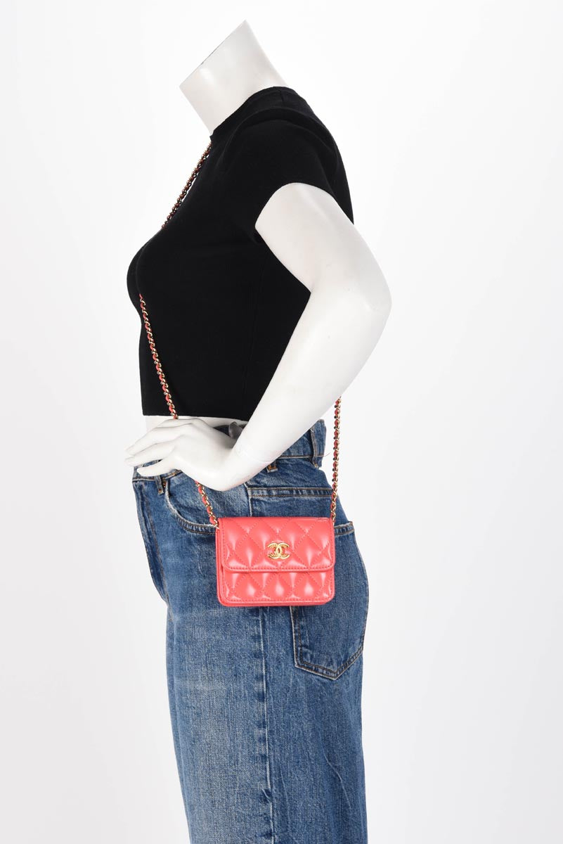 Chanel Coral Lambskin CC Clutch With Chain