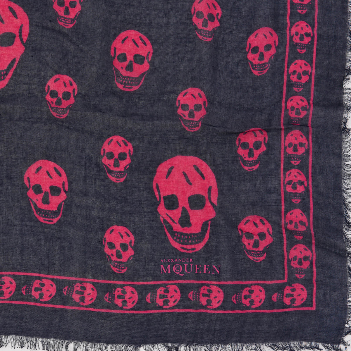 Alexander McQueen Navy & Pink Modal & Silk Skull Scarf